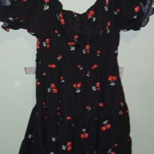 Liberty Black Dress with Cherry Design